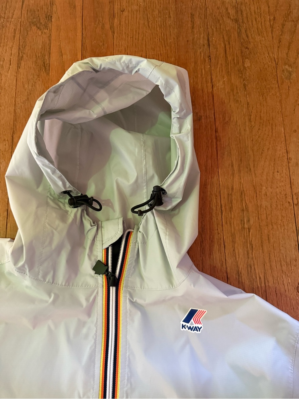 K-Way Light Gray Hooded Rain Jacket- Le Vrai Eiffel, size small (unisex)